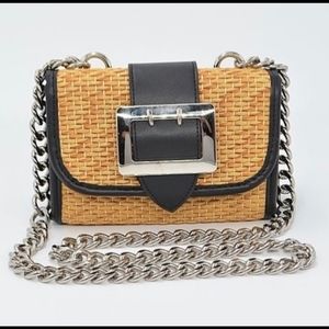 Tan/Black Side Bag with silver chain strap